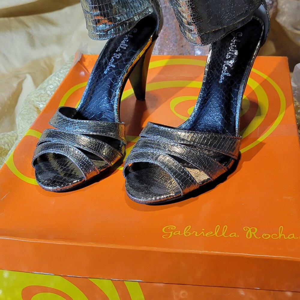woman's Pewter ankle strap 3-inch heel in size 6 by Gabriella Rocha